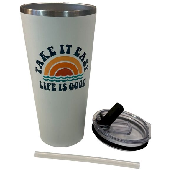 Life Is Good Take It Easy Insulated Tumbler 24 oz Travel Cup Drinkware Straw - Picture 4 of 13